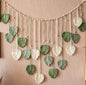 5x green leaf garland, plant, macrame wall art, bohemian home decor, above-bed decor, mid-century modern, and living room wall decor